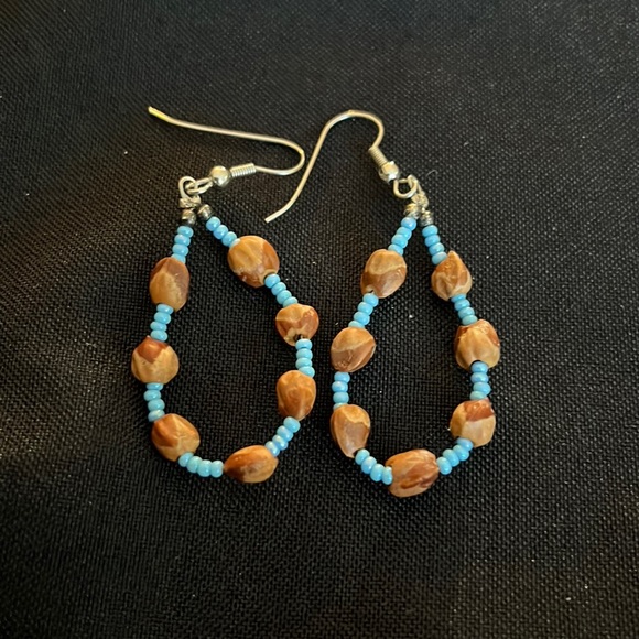 Jewelry - 3/$20 Turquoise and wood beaded drop earrings